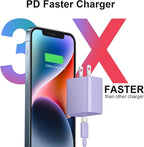 iPhone 17 16 15 Charger Fast Charging 3+3Pack 20W USB C Wall Charger with 6FT Fast Charging Cable Compatible with iPhone 17/17 Air/17 Pro/17 Pro Max/iPhone 16/15 Series, iPad Pro/AirPods -Purple