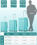 Somago Expandable 2-Piece Luggage Sets 20"/24" Suitcases with Shock-Absorbing Braking Spinner Wheels Moon Star Design Hard Shell Suitcase with Cupholder TSA Lock (Robin Egg Blue,Expandable 20/24 Inch)