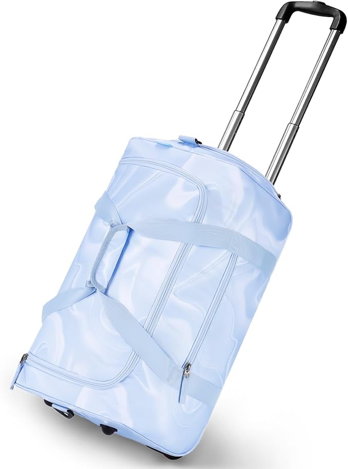 Choco Mocha Girls Suitcase with Wheels, Kids Rolling Duffle Bag Luggage for Travel 22inch, Fluids Babyblue
