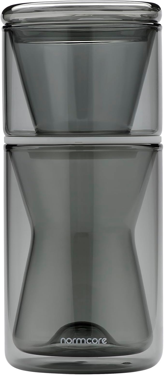 Normcore Pour Over Coffee Maker 2.0 (320ml / 10.8oz) – Double Wall Borosilicate Glass Coffee Dripper, Portable with EVA Case, Fits 185 Wave Filter, Manual Pour Over Coffee Brewer, Smoke Grey