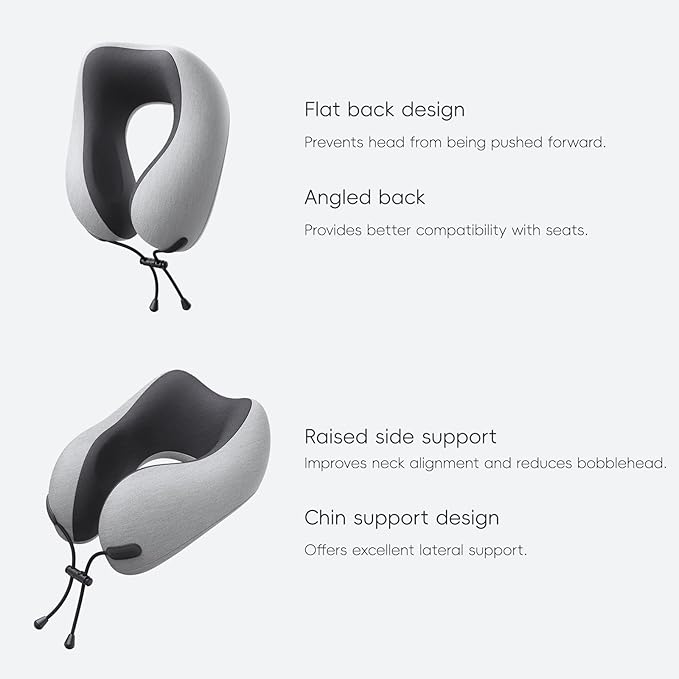 urnexttour Neck Pillow and Blanket Set for Travel Memory Foam Design Models Pillows with Eye Mask and 50% More Storage Bag Traveling Essentials Plane Car Flight Rest Sleeping Use Adult, Light Gray
