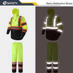 JKSafety Hi-Vis Reflective Safety Rain Jacket and Pants for Men Women Waterproof Rain Gears for Farming Fishing Work HV Rain Suit with Inner Mesh Lining and Pockets (117-Yellow 3XL)