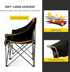 FAIR WIND Oversized Fully Padded Camping Chair Folding Loveseat Camping Couch Double Duo Chair Heavy Duty Quad Fold Arm Chair with Cup Hold - Supports 650 LBS Blue