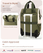 Rolling Puffer Backpack for Women, Travel Backpack with Wheels, 16 Inch Wheeled Laptop Backpack, Dual-Opening Design Overnight College Underseat Carry on Luggage, Roller Business Work Bag, Green