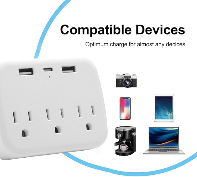 multi plug wall outlet,usb plug adapter for wall outlet, outlet splitter plug adapter with 3 Wall Outlets and 3 USB Wall Charger for Home Office Travel