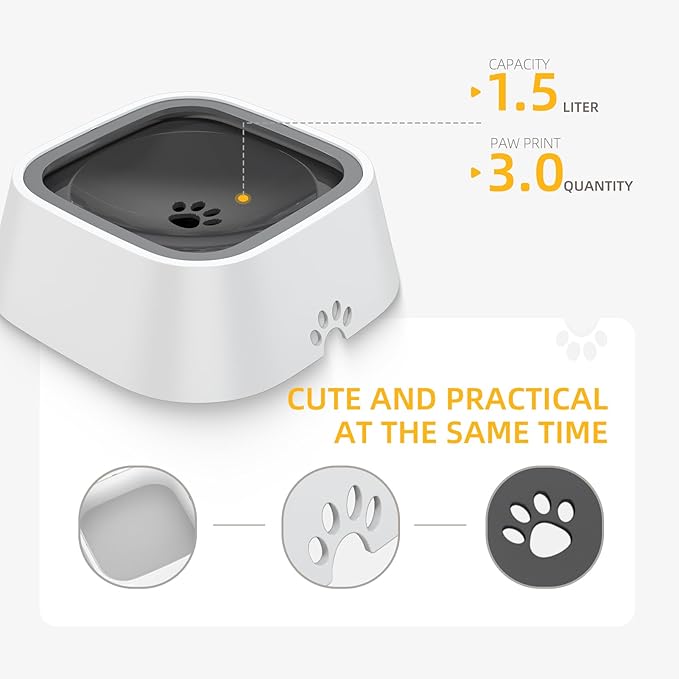 Dog Drinking Bowl, No-Spill Slow Feeder Water Bowl for Dogs and Cats with Floating Disk - Splash-Proof Design for Travel, Ideal for Small Dogs and Messy Drinker