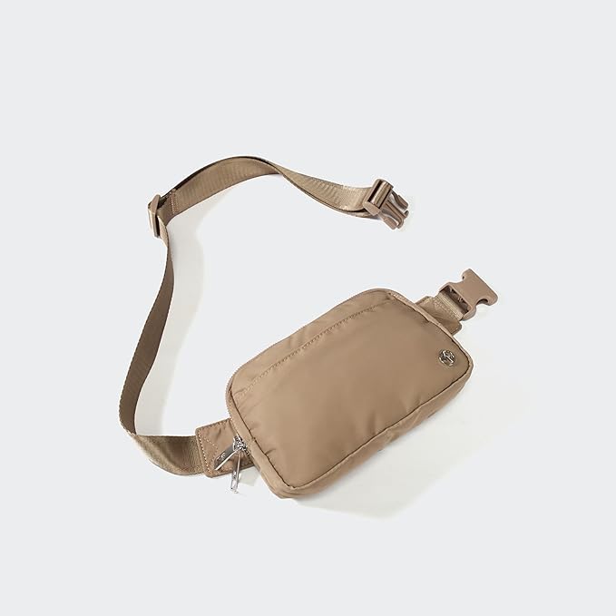 Pander Everywhere Belt Bag for Women, 5 Zipper Pockets Nylon Crossbody Fanny Pack Purse (Gray Brown)