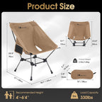 MOON LENCE Portable Camping Chair Plus, Larger & Roomier, Compact and Lightweight Still, Folding Chair for Backpacking & Hiking, 330Lbs Capacity (Desert Rust-2pack)