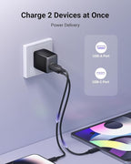 wegear USB C Fast Charging Charger, 30W Dual-Port GaN Nano Charger with Foldable Plug for iPhone 17/16/15 Series, iPad, Galaxy S24 Ultra and More Series, (Black, 2 Pack & 2 Cable)