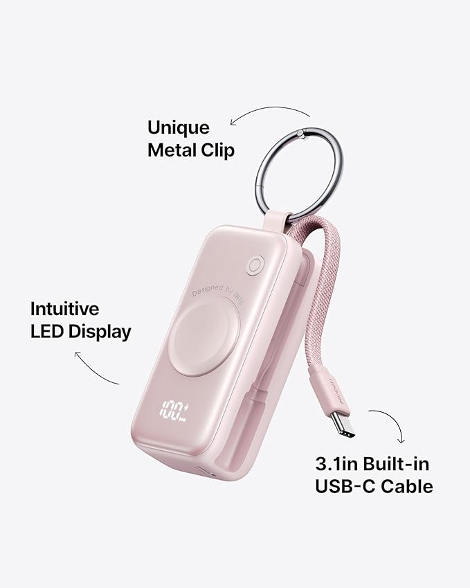 INIU 3-in-1 Portable Charger, 5000mAh Power Bank with Watch Charger & Built-in Cable, Compact 20W Fast Charging Battery Pack, Key Chain & Travel Essential for iPhone 16 15, Apple Watch, AirPods, etc