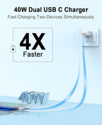 iPhone 17 16 15 Charger, 4 Pack 40W USB C Charger Dual Port Fast Charging Block (4-Pack 6 ft USB C to C Cable Cord Included) for iPhone 17 16 15 Pro Max/15Pro/15/15Plus,iPad