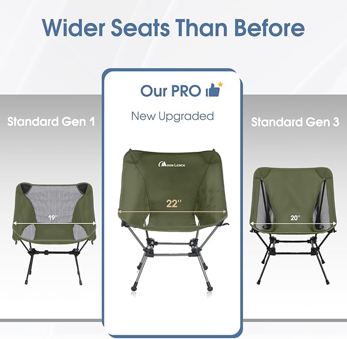 MOON LENCE Portable Camping Chair Plus, Larger & Roomier, Compact and Lightweight Still, Folding Chair for Backpacking & Hiking, 330Lbs Capacity (Moss Green-2pack)