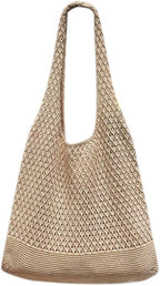 Boho Crochet Beach Tote Shoulder Bag with Colored Beads | Colorful Aesthetic Hippie Knit Bag for Women