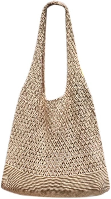 Boho Crochet Beach Tote Shoulder Bag with Colored Beads | Colorful Aesthetic Hippie Knit Bag for Women
