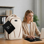 MATEIN HER Teacher Backpack with Lunch Compartment for Women, Water Resistant Work Laptop Backpack for Office Commute with Water Bottle Holder & RFID Pocket, Lunchbox Bag Fits 17.3'' Computer, Beige