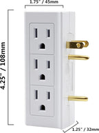 Projectpak 6 Outlet Vertical Extender Wall Tap - Split 2 Outlets Into 6 Grounded with Side Access | 2 Pack