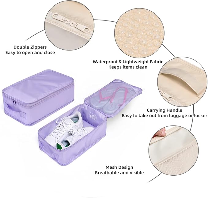 Travel Shoe Bags, Foldable Waterproof Shoe Pouches Organizer-Double Layer (8 Purple Shoe Bags)
