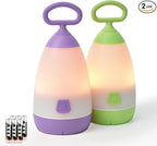 Kids Camping Lantern & Night Light Battery Powered, 360° Eye-Safe Light (AAA Included), IPX4 with RGB Modes Portable for Outdoor, Emergency , Gift for Children (Purple+Green 2 Pack)