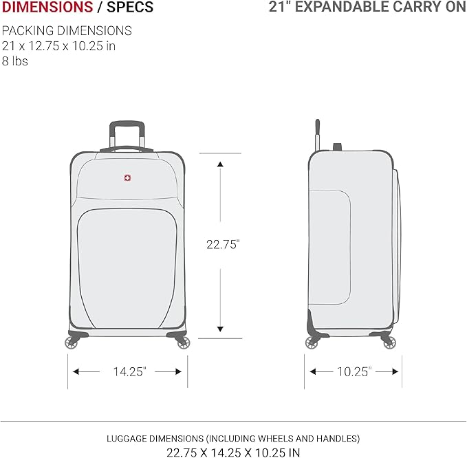 SWISSGEAR Sion Softside Expandable Spinner Luggage Durable Lightweight Travel Suitcase, Merlot, 2-Piece Set (21/29)