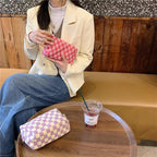 PAZIMIIK Checkered Makeup Bag for Purse Portable Zipper Make Up Pouch Small Cosmetic Case for Travel Accessories (2PCS Purple)