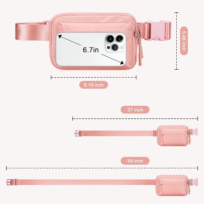Fanny Packs for Women Men,Belt Bag,Water-resistant Crossbody Bag with 4 Zipper Pockets,Fashion Waist Packs with Adjustable Strap for Workout/Running/Yoga/Shopping/Hiking,Pink