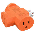 ELEGRP 3-Prong Heavy Duty Power Extender to Triple Outlet in T Direction, Multi-Directional Grounded Wall Tap Outlet Extender with 3 Prong Plug-in, 15-Amp, 125-Volt, ETL Listed, 1 Pack, Orange