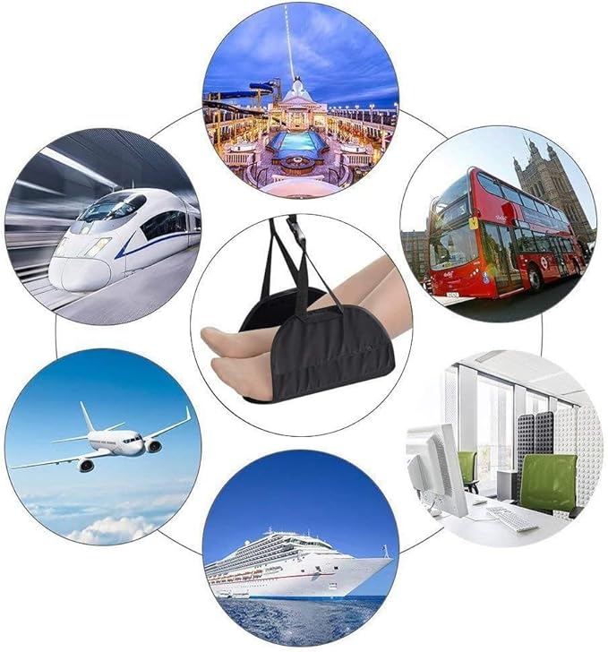 Office Footrest with Adjustable Height, Portable Airplane Travel Foot Rest Hammock, Under Desk Foot Hammock for Flight Bus Train Office Home