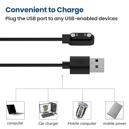Universal Magnetic Watch Charger - 7.62mm Pin Spacing, Compatible with Smart Watch (Black)
