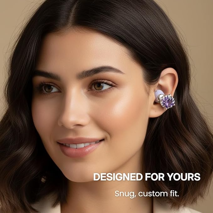 Clip on Earbuds Open Ear Accessories for Bose Ultra Open Earbuds - Lightweight Clip-On Decor for Wireless Earbuds (Headphones not Included) (Oval Diamond (Purple))