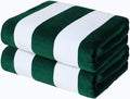 Exclusivo Mezcla 2 Pack Cotton Oversized 35x70 Inches Cabana Stripe Beach Towels, Super Absorbent Soft Plush Pool Bath Towel (Dark Green)