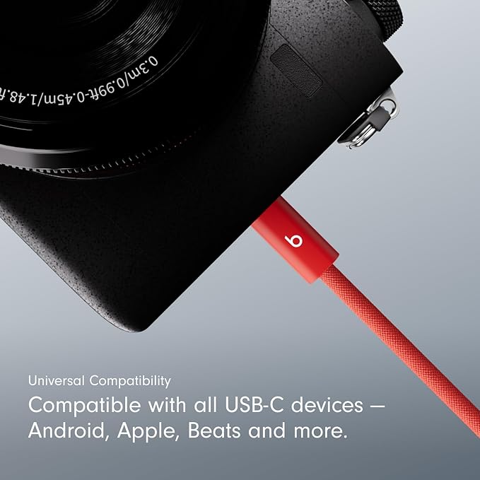 Beats 240W USB-C to USB-C Braided Cable, Fast Charging, Durable/Tangle Free, Compatible with Apple and Android Devices (3 m/10 ft) – Rapid Red