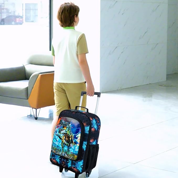 Kids Suitcases for Boys, Cute Dinosaur Luggage Rolling with Wheels, kids carry on luggage for Children Toddler Elementary(Black)