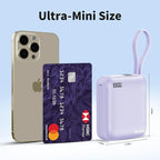 Hichain Small Portable Charger with Built in Cables LED Display, Mini Power Bank 10000mAh 22.5W USB-C Fast Charging Battery Pack, Travel Essential Power Bank for iPhone, iPad, Samsung, Android Purple