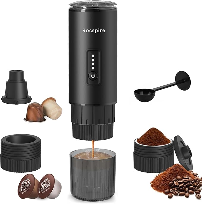 3-in-1 Portable Espresso Maker 20 Bar Self-Heating Stainless Steel Fits Ground Coffee & Nespresso Capsules USB-C Rechargeable for Camping Car Hiking Office