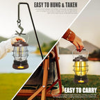 Retro Camping Lantern Rechargeable 1500LM 2 Modes Dimmable,Portable Electric Hurricane Lamp Hands-Free Flashlight,5000 mA High Capacity Battery LED Lanterns for Power Outages Indoor