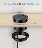 102W Recessed Power Grommet with 8 USB Ports, 3.15 inch Desk Grommet Power Strip for Conference Rooms, Office Tables, Furniture, 6FT Cord