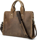 Contacts Leather Briefcase for Men 14 Inch Laptop Bag, Crazy Horse Leather Messenger Bag Brown Business Bag Satchel Shoulder Handbag
