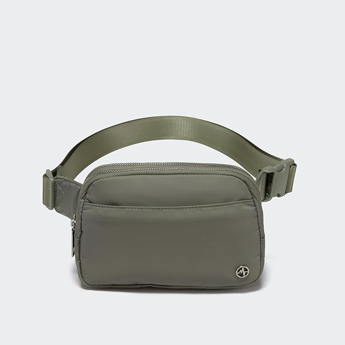 Pander Everywhere Belt Bag for Women, 5 Zipper Pockets Nylon Crossbody Fanny Pack Purse (Grey Sage).