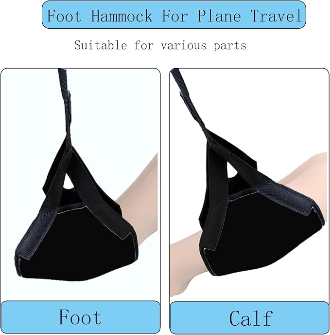Airplane Foot Hammmock for Plane Travel Accessories Ajustable Foot Rest for Airplane Gadgets,Travel Essentials for Flight Plane,Office,Desk (Black)