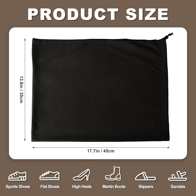 5 Pack Shoe Bags for Travel, Washable Dust Bags for Storage & Packing 17.7" x 13.8" Dustproof Shoe Bags Duster Flannel Shoes Storage with Drawstring Closure for Boots Handbags Shoes & Toys (Black)