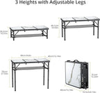 Anbte Folding Camping Table, Aluminum Small Folding Table 3 Adjustable Height Max 27.5", Portable Table with Carry Handle, Lightweight, for Outdoor Indoor Travel Camping Picnic BBQ, 34.6" x 15.7"