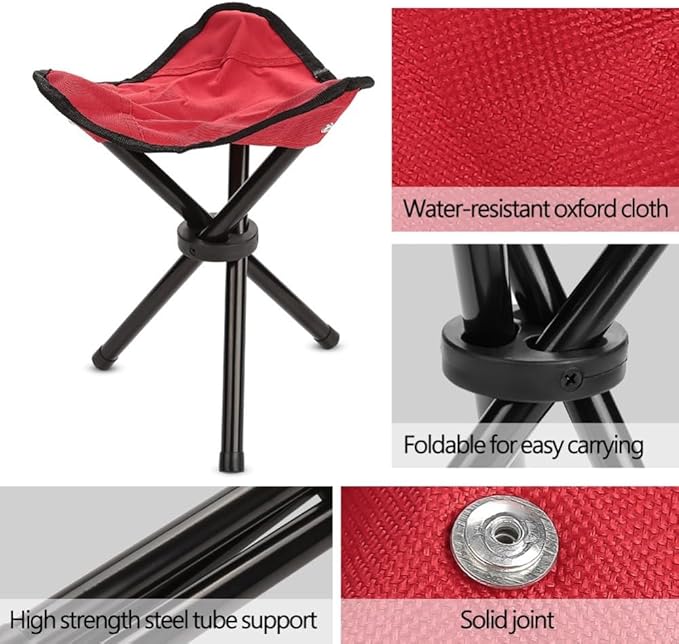 Folding Camping Stool with Carry Strap - Portable Tripod Lightweight 3-Leg Collapsible Chair for Outdoor Hiking, Fishing, Picnic & Travel(Red)