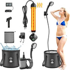 2026 Upgraded Portable Shower with Heater for Camping, 6000mAh Rechargeable Camping Shower Pump with LED Display, 3 Spray Modes 5 Gal Foldable Bucket, Outdoor Shower for Travel RV Pet Bath Car Washing