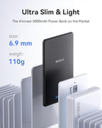 Kuulaa Power Bank Ultra Slim, 0.28 in MagSafe PowerBank 5000 mAh, PD20W Small Power Bank, Magnetic Wireless External Mobile Phone Batteries for iPhone 16 Pro/15/14/13/12 Series (Black)