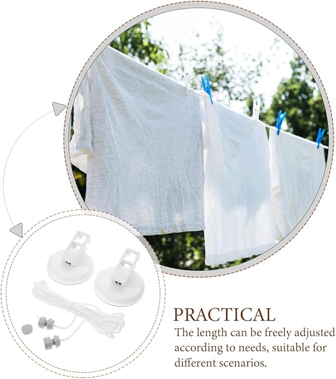 OUNONA Portable Retractable Clothesline with Suction Cup No Drill Installation Thickened Rope for Indoor Outdoor Laundry Drying Travel Camping Balcony Use