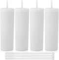 Volhoply 20oz Plastic Skinny Tumblers Bulk 4 Pack,Double Wall Tumbler with Lid and Straw,Reusable Travel Iced Coffee Mug,BPA Free Matte Acrylic Water Cups With Straw for Party,DIY Gifts(White,4 Set)