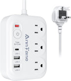 UK Travel Plug Adapter with USB C, 6FT Extension Cord, US to UK Ireland Plug Adapter Type G Travel Adapter with 3 Outlets 3 USB Ports for Scotland London England British Irish Kenya Dubai Travel