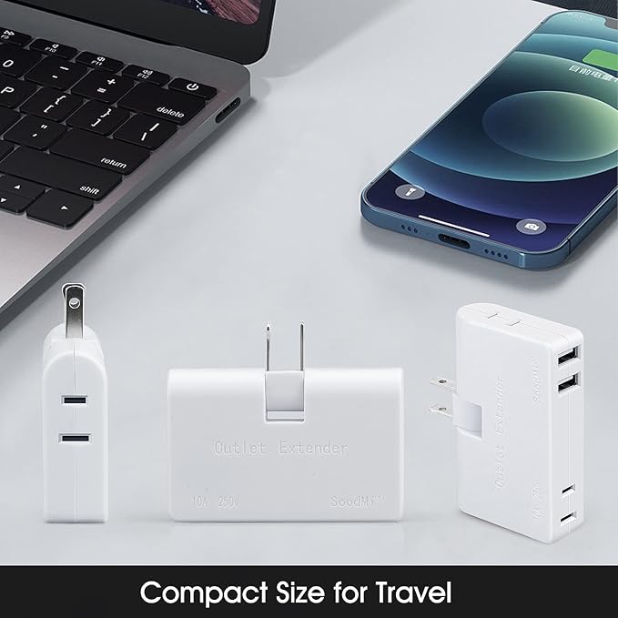 Multi Plug Outlet Extender with USB, 3 Electrical Multiple Outlet Extender, 2 USB Wall Charger, Travel Multiple Power Adaptor for Home, Office