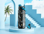POWCAN 32 oz Insulated Water Bottle with 2-in-1 Straw and Spout Lid, Keep Cold 24H, Leak-Proof, BPA-Free, Double Wall Stainless Steel Water Bottle for Sports, Gym, Travel and School (Gilded Flutter)