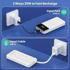 Portable Charger Power Bank 40800mAh with 3 Built-in Cables,25W Fast Phone Charging Portable Battery Pack,5 Outputs Travel Essentials Outdoor External Battery for iPhone 17/16,Galaxy Android etc-White